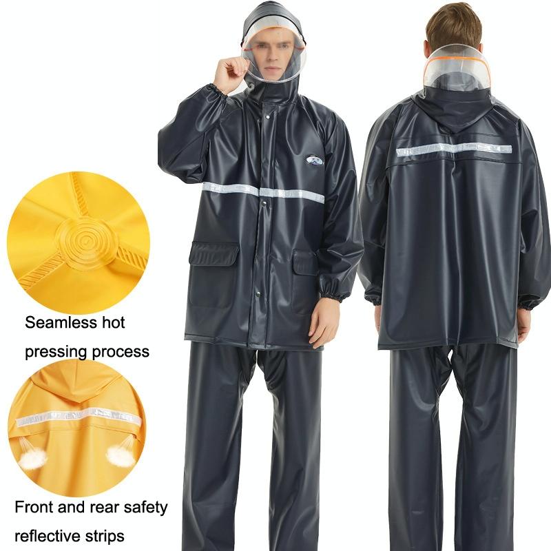 Adult Anti-Riot HD Double Brim Raincoat Rainpants Sets, Size: L(Navy)