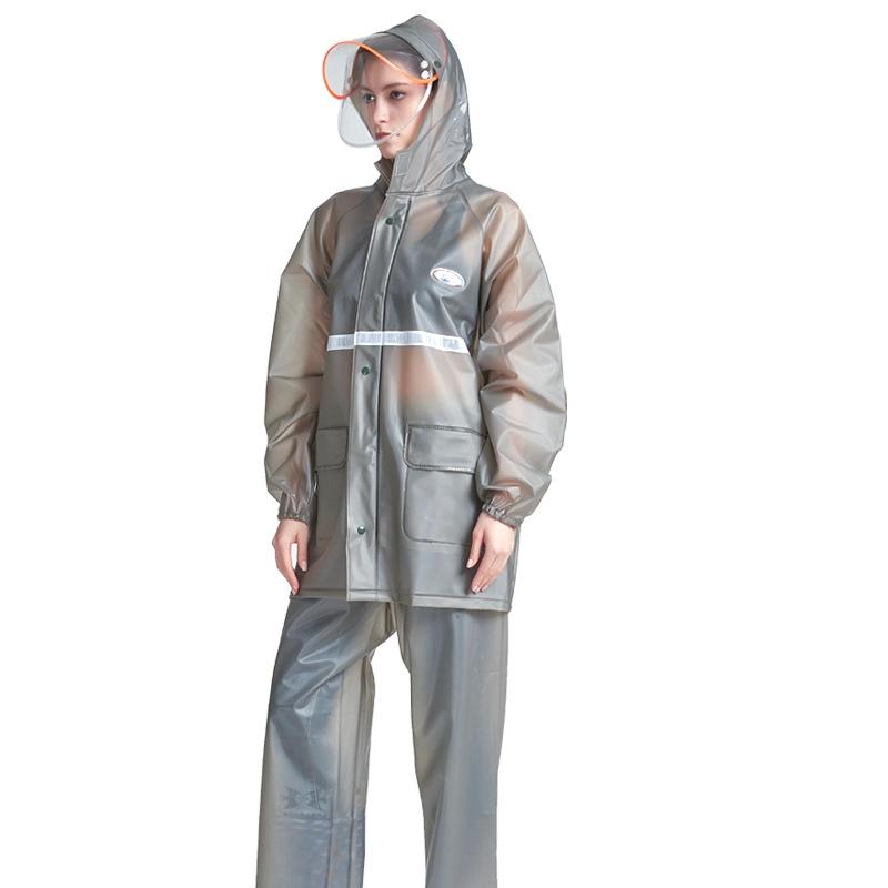 Adult Anti-Riot HD Double Brim Raincoat Rainpants Sets, Size: L(Water Gray)