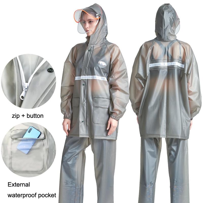 Adult Anti-Riot HD Double Brim Raincoat Rainpants Sets, Size: L(Water Gray)