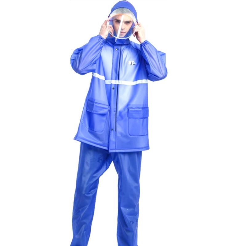Adult Anti-Riot HD Double Brim Raincoat Rainpants Sets, Size: L(Sea Blue)