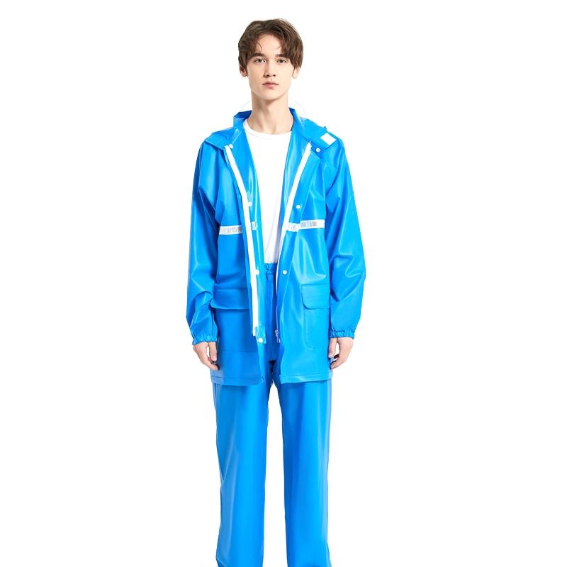 Adult Anti-Riot HD Double Brim Raincoat Rainpants Sets, Size: L(Lake Blue)
