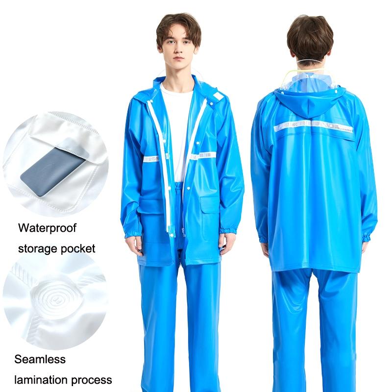 Adult Anti-Riot HD Double Brim Raincoat Rainpants Sets, Size: L(Lake Blue)