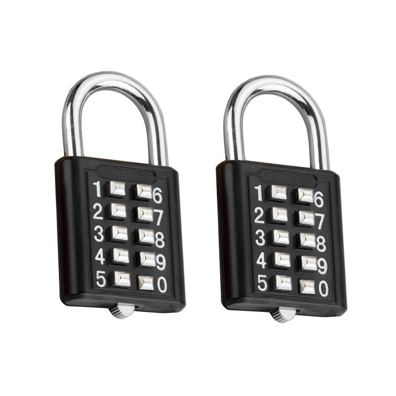 2 PCS 10-Bit Button Password Lock Cabinet Door Tool Box Button Padlock(Black)