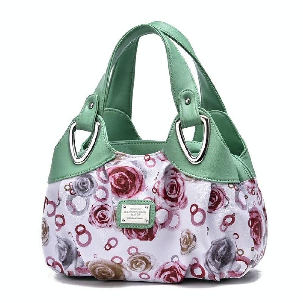 722 Women Soft Leather Handbag(Green Handle Rose)