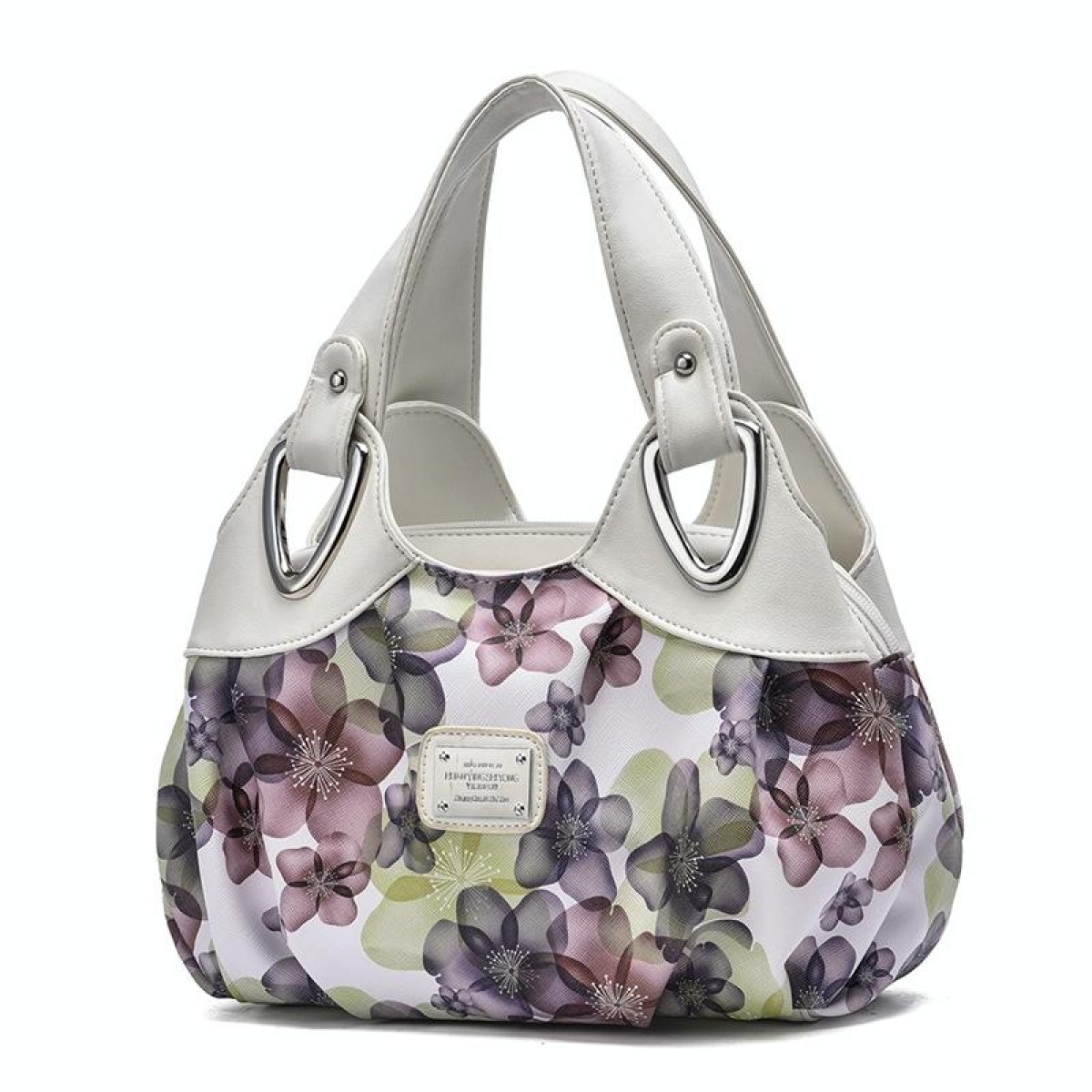 722 Women Soft Leather Handbag(White Handle Green Flower)