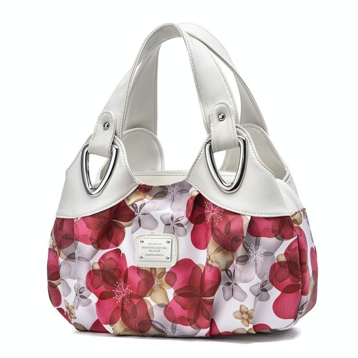 722 Women Soft Leather Handbag(White Handle Red Flower)