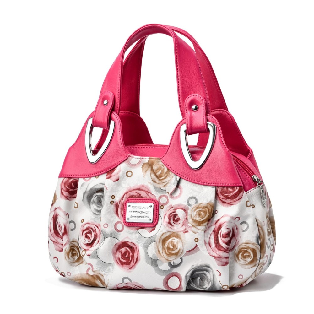722 Women Soft Leather Handbag(Rose Red Handle Rose)