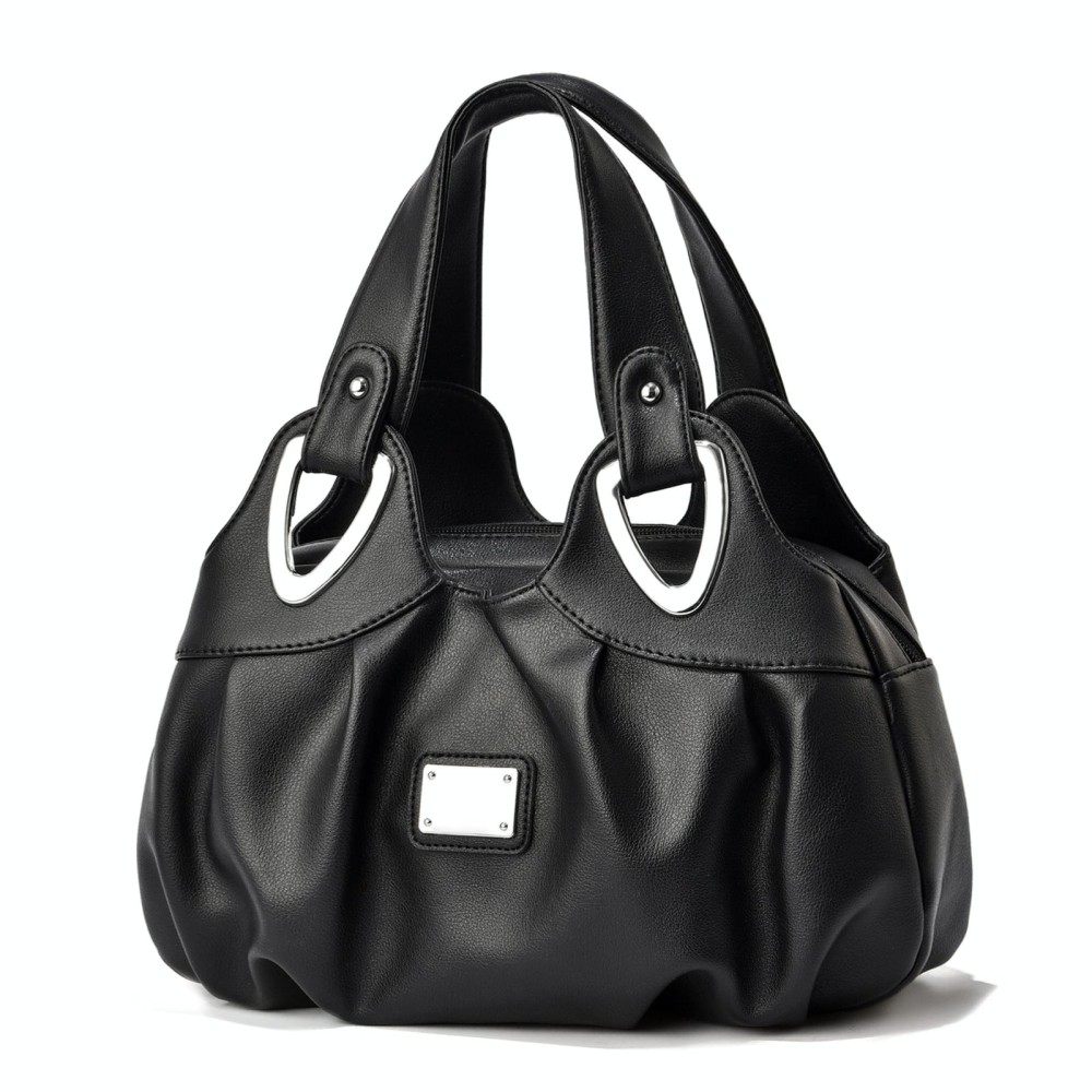 722 Women Soft Leather Handbag(Black Handle Black)