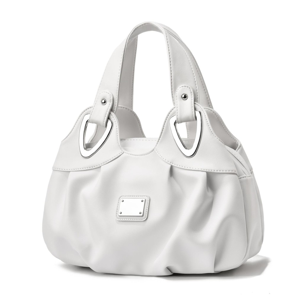 722 Women Soft Leather Handbag(White Handle White)