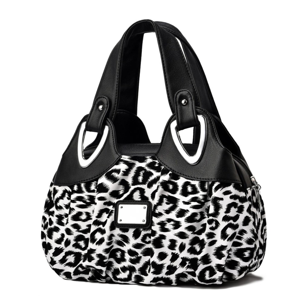 722 Women Soft Leather Handbag(Black Handle Leopard Print)