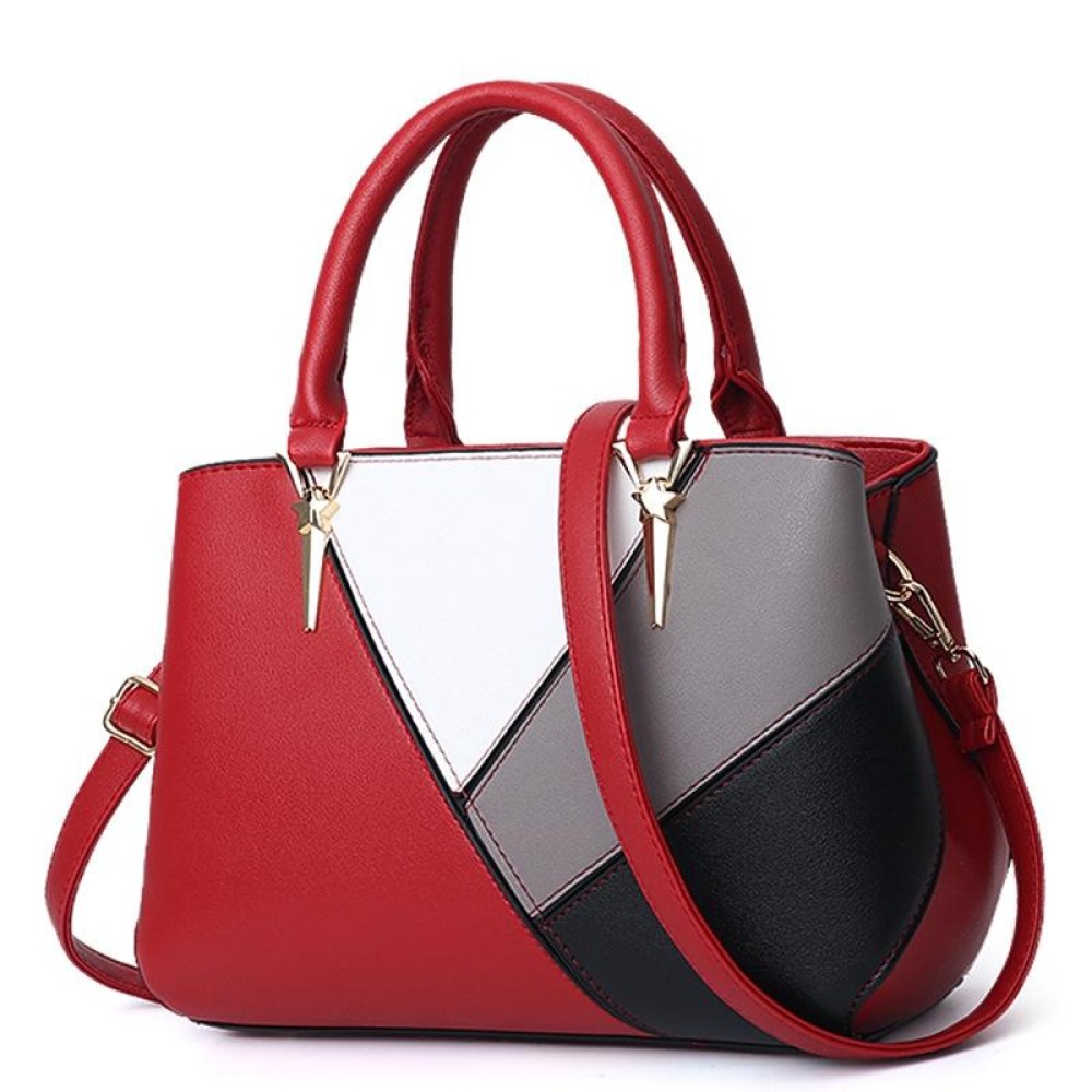 A51 PU Colorblock Ladies Handbag(Red Wine)