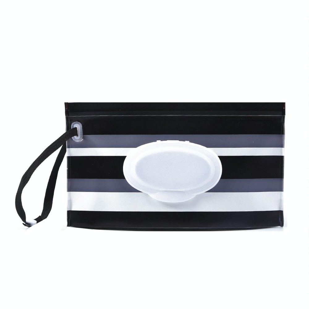 Baby EVA Wet Wipes Bag Portable Flip Removable Sanitary Wet Wipes Bag(Black And Grey Stripe)