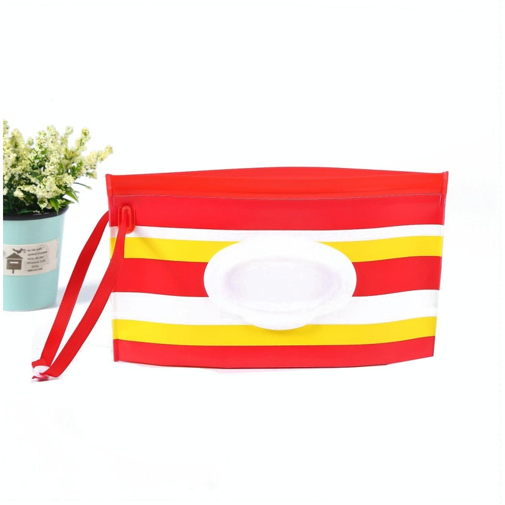 Baby EVA Wet Wipes Bag Portable Flip Removable Sanitary Wet Wipes Bag(Red Yellow Stripe)