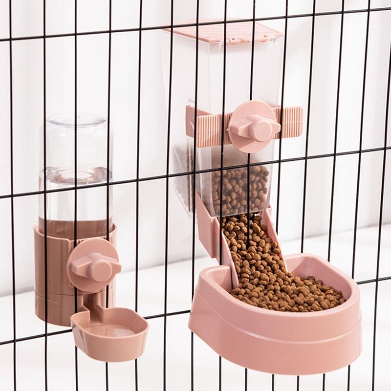 Pet Hanging Feeder Cat Automatic Drinker, Style: Feeder+Drinker(Pink)
