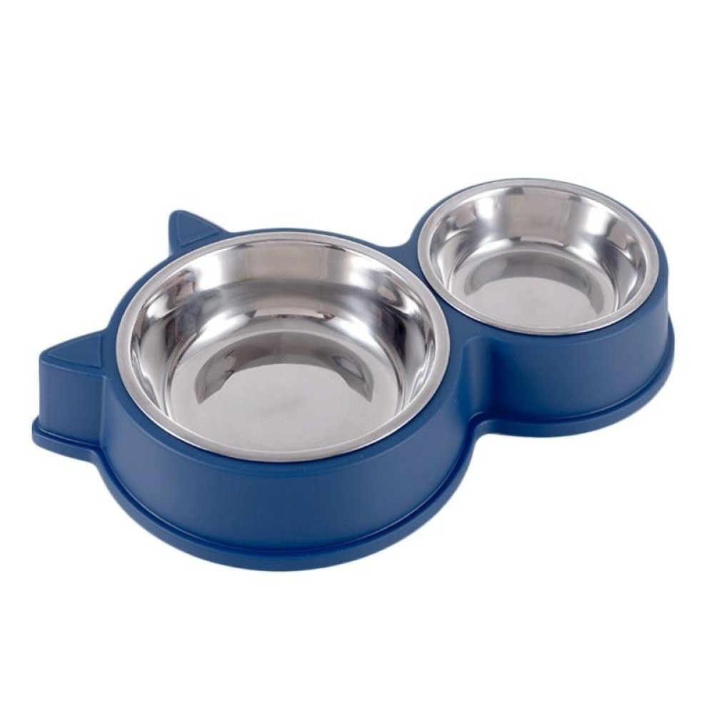 Pet Cat Ears Stainless Steel Double Bowl(Blue)