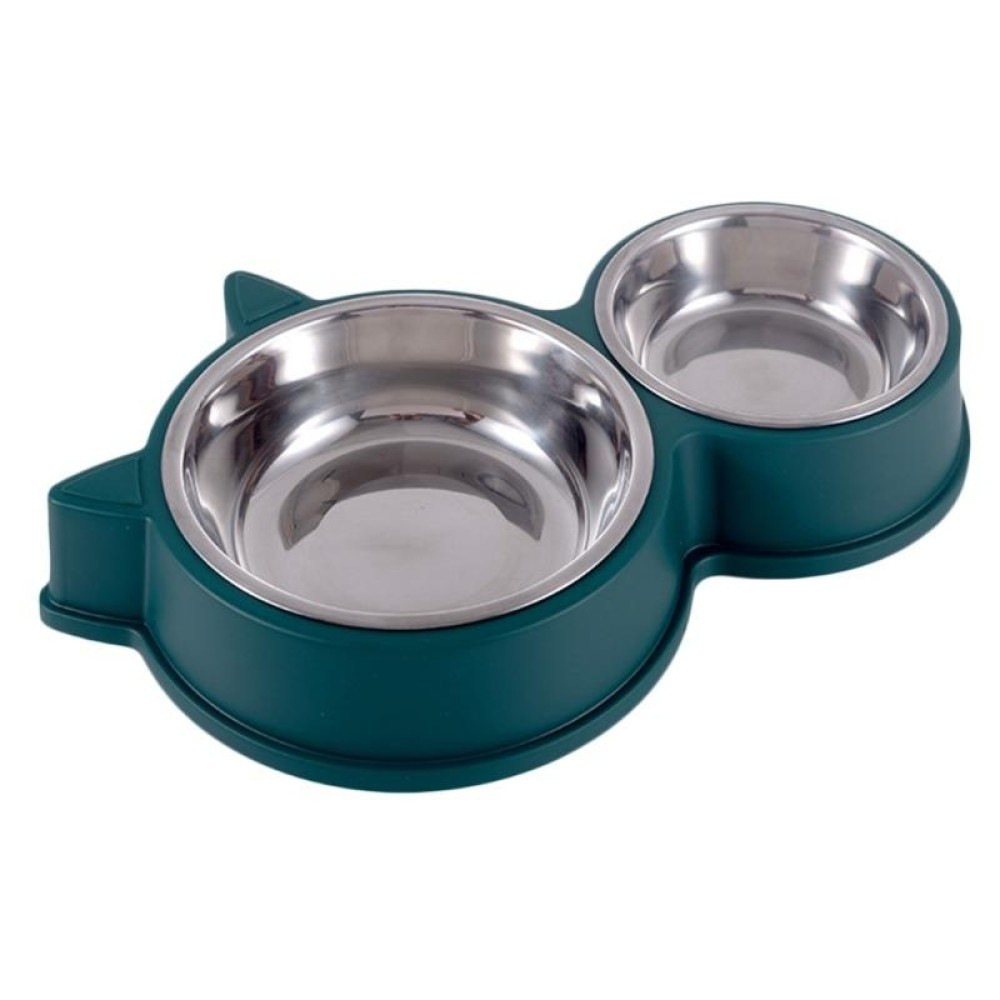 Pet Cat Ears Stainless Steel Double Bowl(Green)