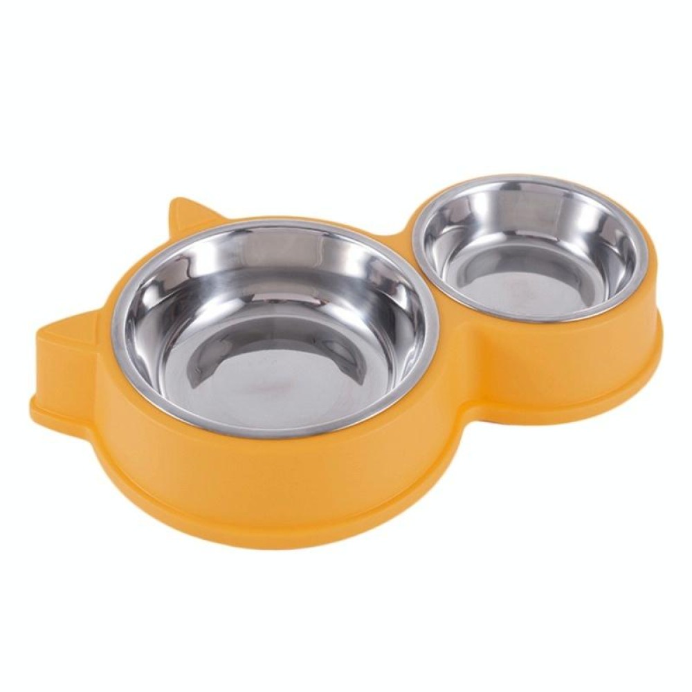 Pet Cat Ears Stainless Steel Double Bowl(Yellow)