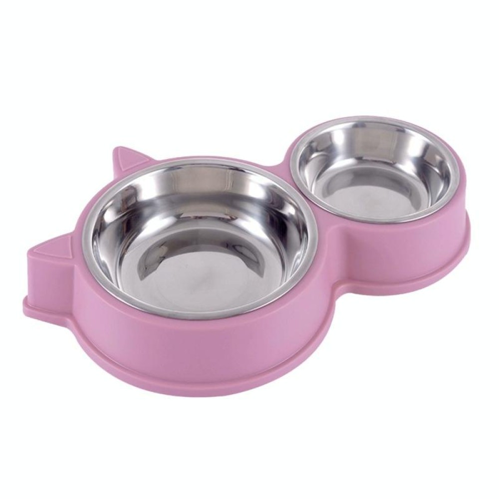 Pet Cat Ears Stainless Steel Double Bowl(Pink)