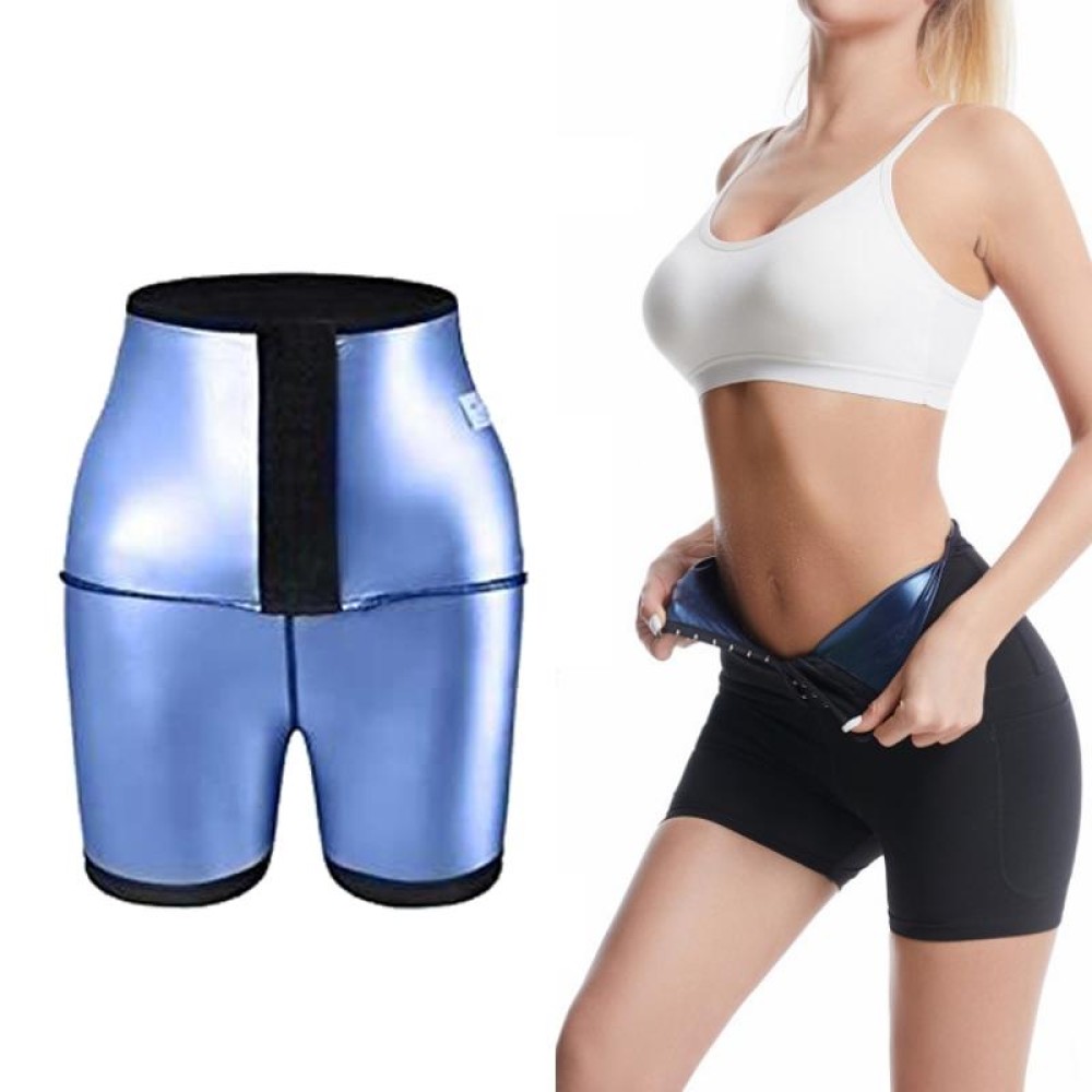 Women High Waist Breasted Hip Lifting Pants With Pocket, Color: PU Blue 3-point, Size: XL
