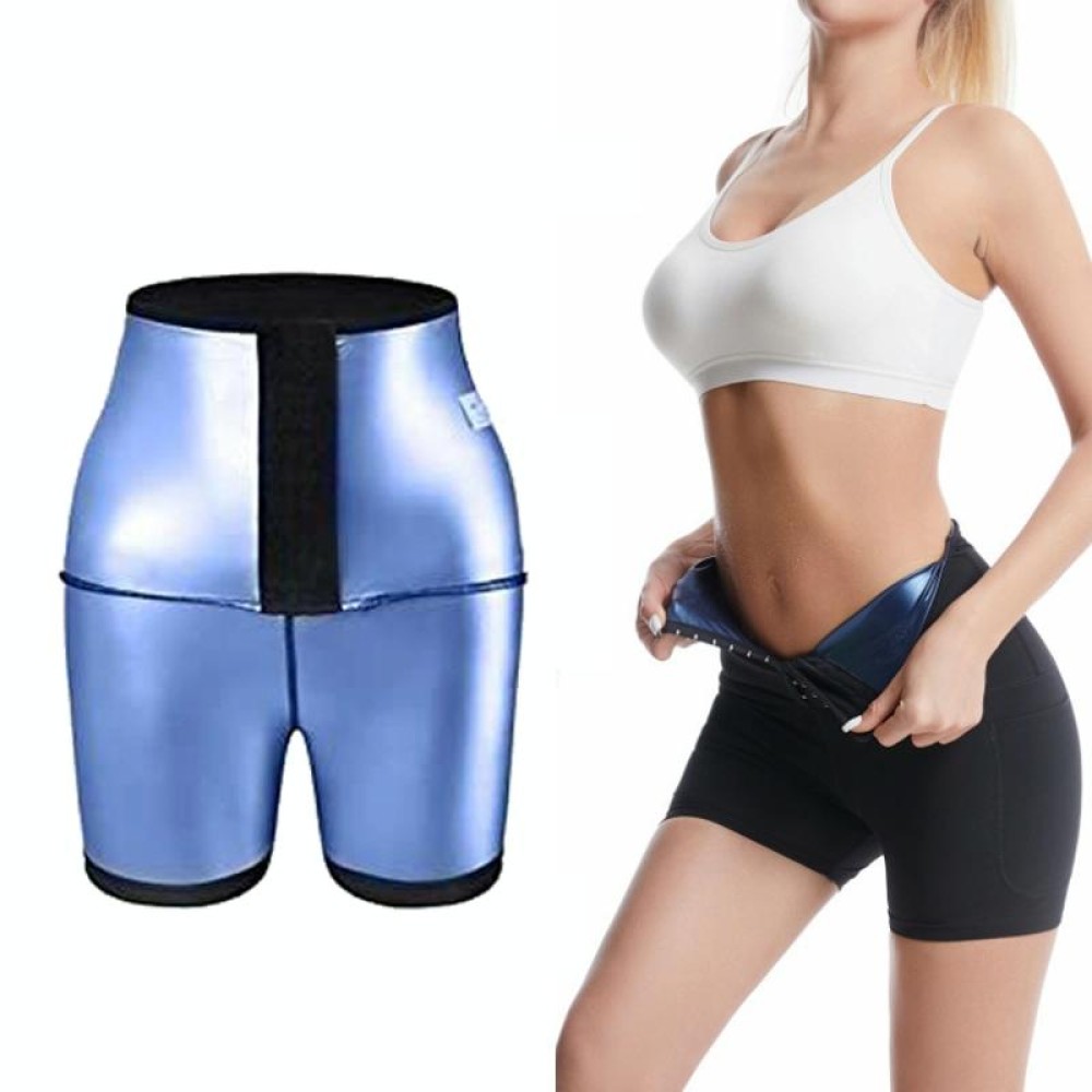 Women High Waist Breasted Hip Lifting Pants With Pocket, Color: PU Blue 3-point, Size: 3XL