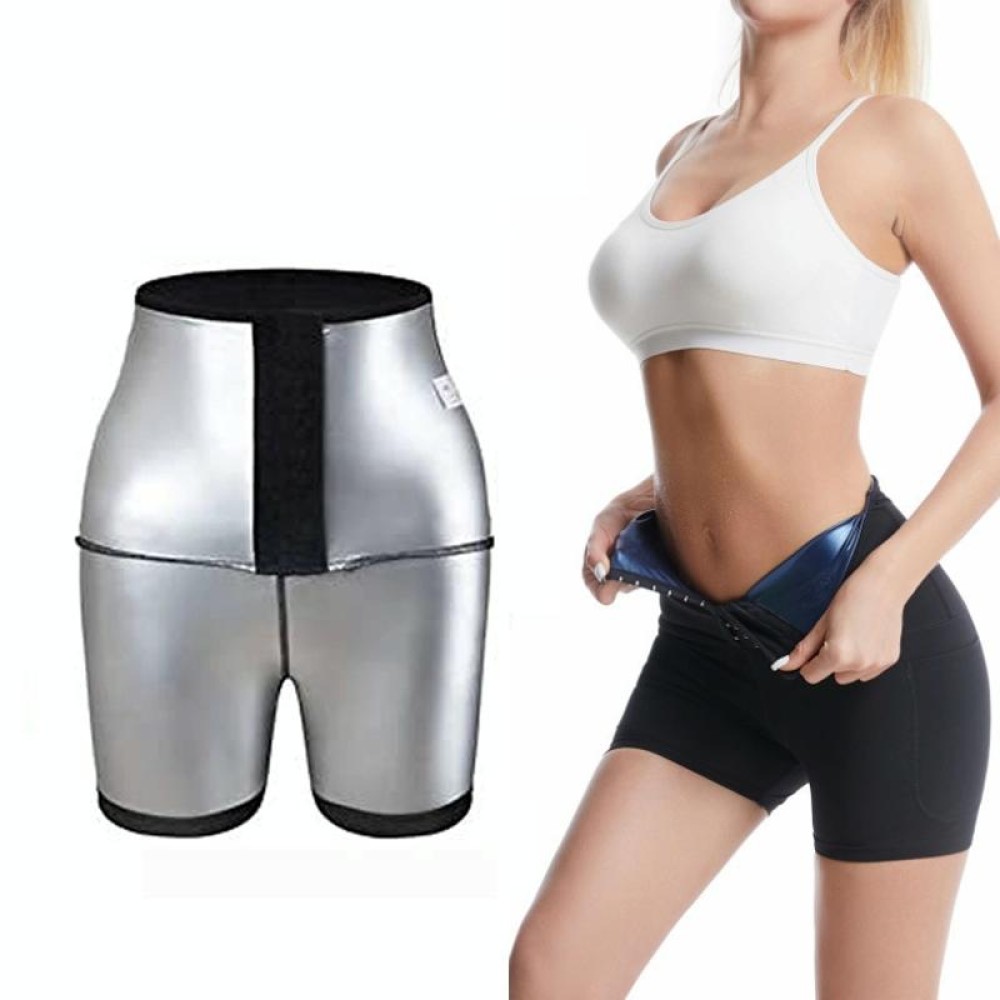 Women High Waist Breasted Hip Lifting Pants With Pocket, Color: Silver Painted 3-point, Size: XXL