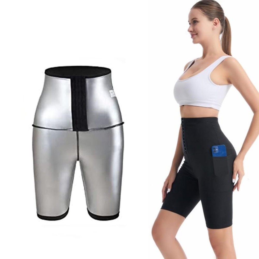 Women High Waist Breasted Hip Lifting Pants With Pocket, Color: Silver Painted 5-point, Size: 3XL
