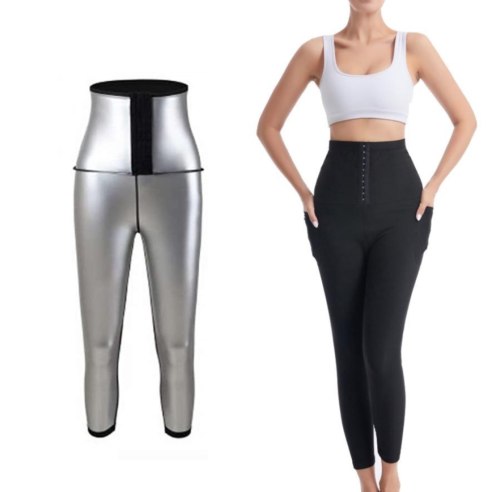Women High Waist Breasted Hip Lifting Pants With Pocket, Color: Silver Painted 9-point, Size: L