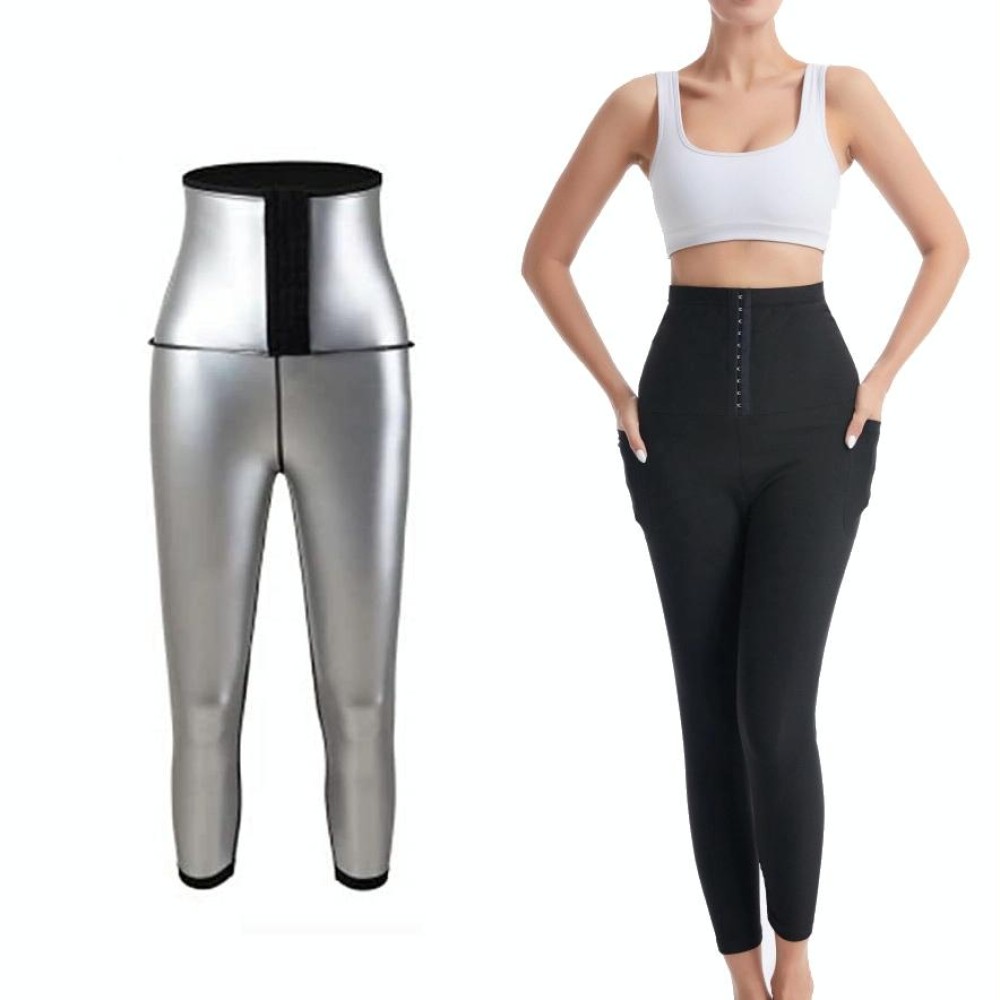 Women High Waist Breasted Hip Lifting Pants With Pocket, Color: Silver Painted 9-point, Size: XXL