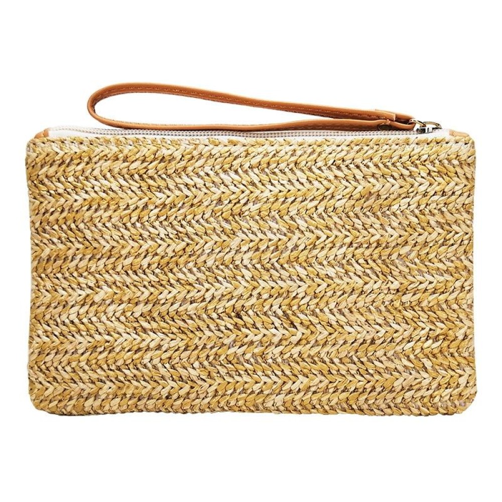 Ladies Straw Clutch Coin Purse Summer Beach Bag, Color: Large Beige With Zipper Bag