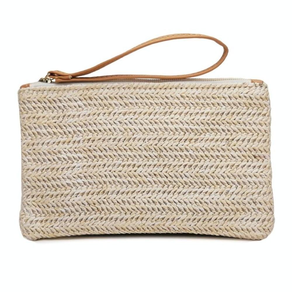 Ladies Straw Clutch Coin Purse Summer Beach Bag, Color: Large Cream With Zipper Bag