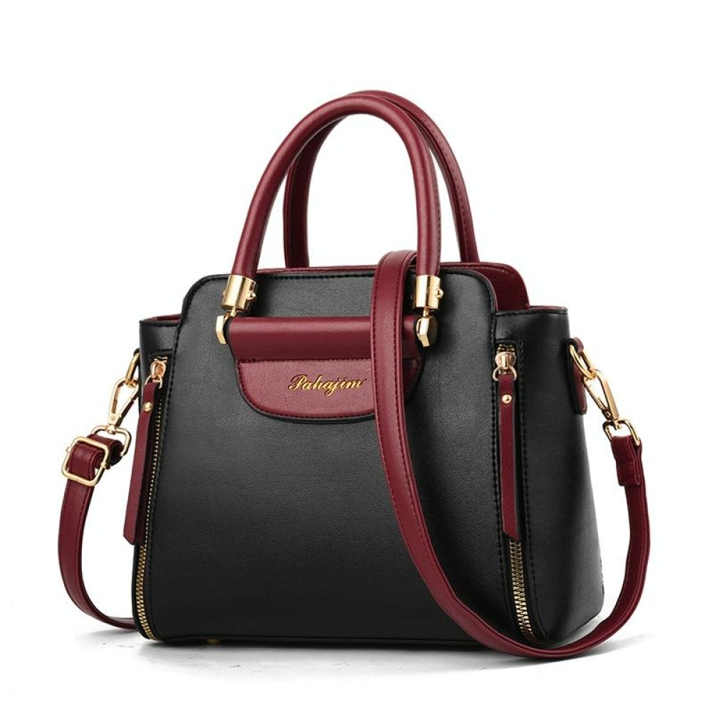TFZ 572 PU Material Contrast Color Ladies Handbag(Black)