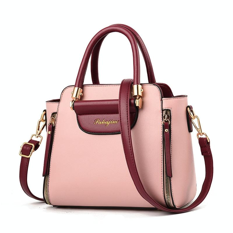 TFZ 572 PU Material Contrast Color Ladies Handbag(Pink)