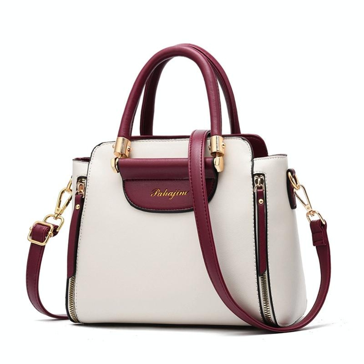 TFZ 572 PU Material Contrast Color Ladies Handbag(Red Wine White)