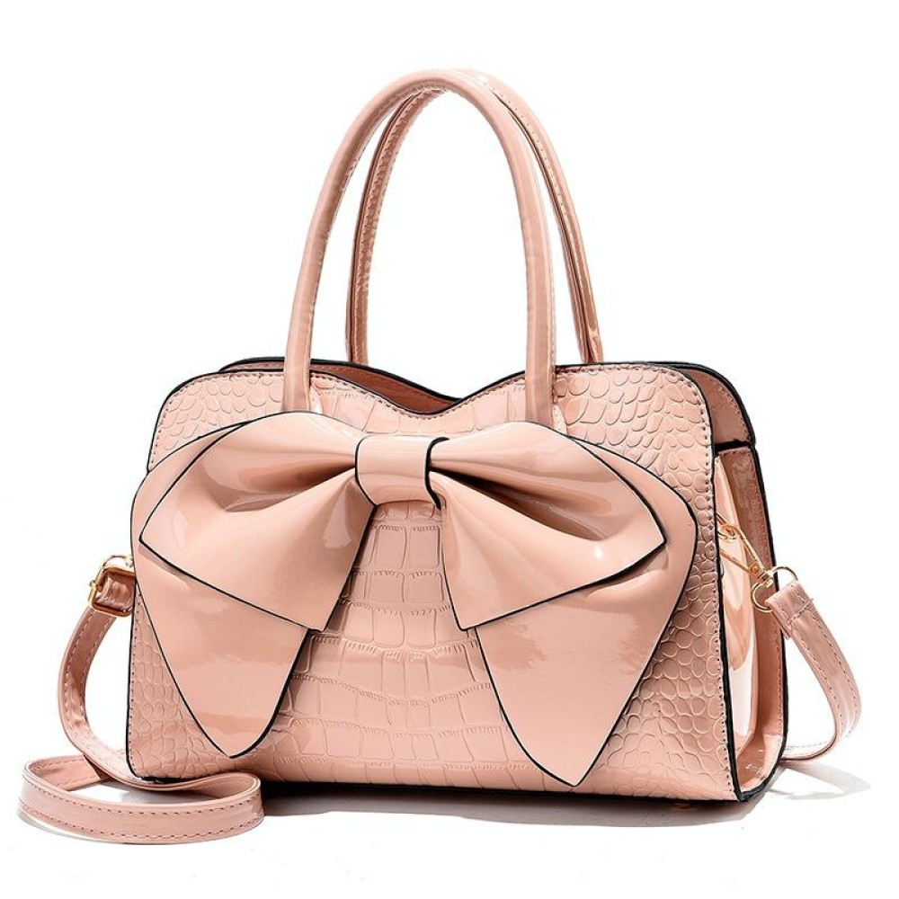 8111 Bow Bright Leather Ladies Handbag(Pink)