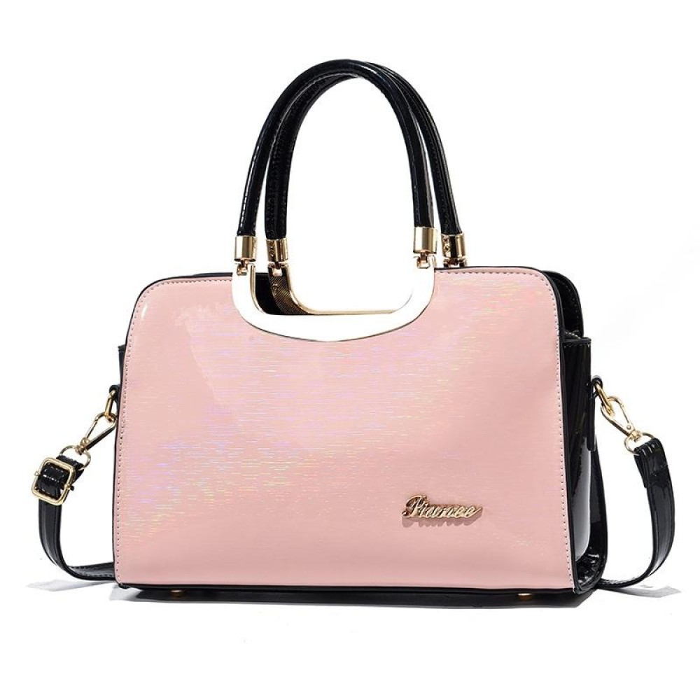 1666 Bright Leather Large Capacity Commuter Handbag(Pink)