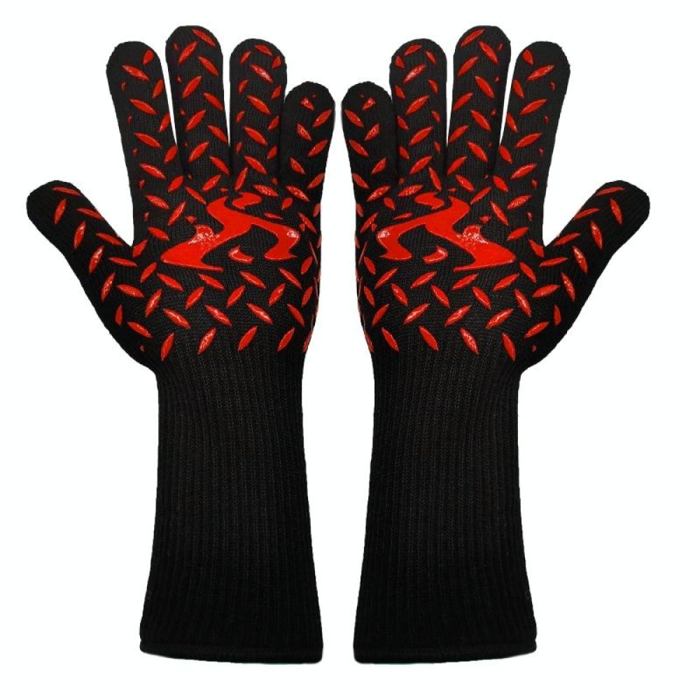 1 Pair High Temperature Resistant Silicone BBQ Gloves  Anti-Scalding Gloves(Flame Dots Red)