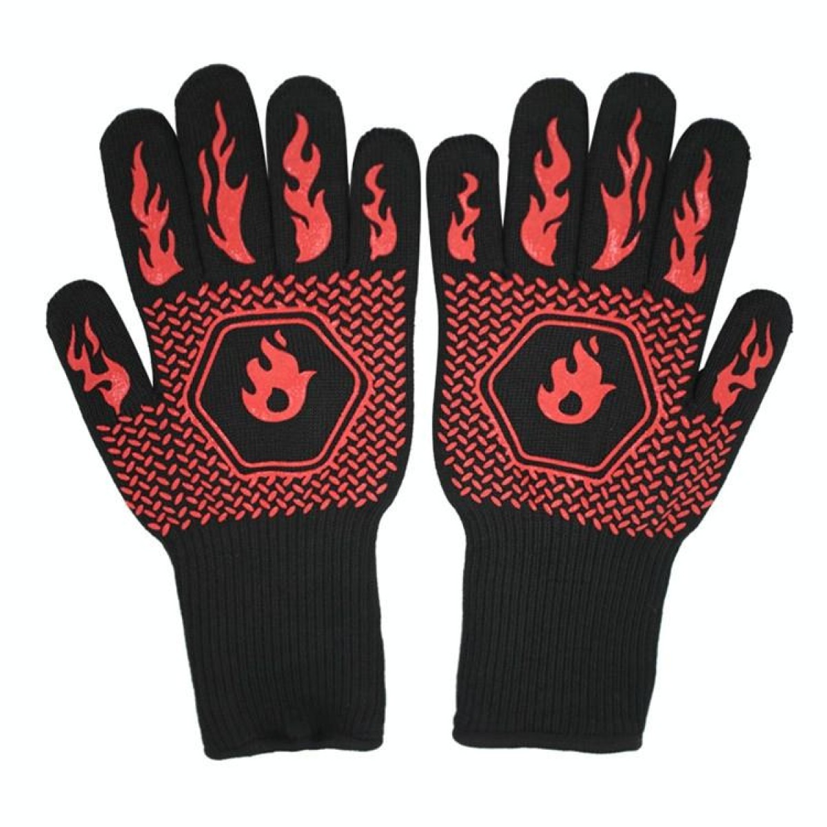1 Pair High Temperature Resistant Silicone BBQ Gloves  Anti-Scalding Gloves(Middle Flame Red)