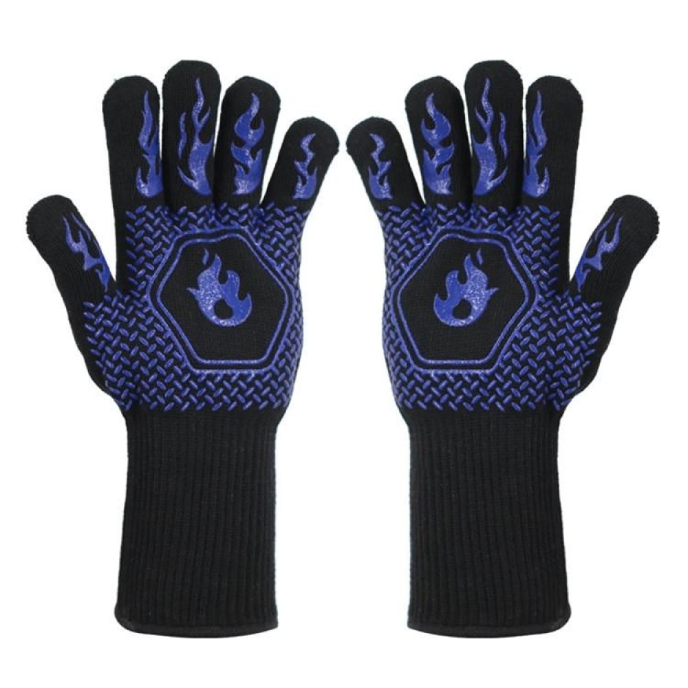 1 Pair High Temperature Resistant Silicone BBQ Gloves  Anti-Scalding Gloves(Middle Flame Blue)