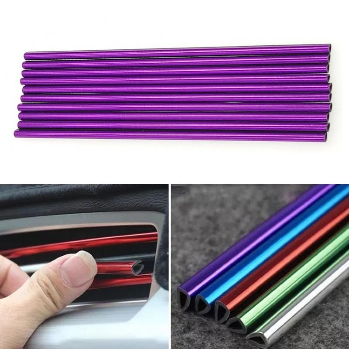 10pcs/pack Car Air Conditioner Vent U-Shaped Electroplating Decorative Strip(Plating Purple)