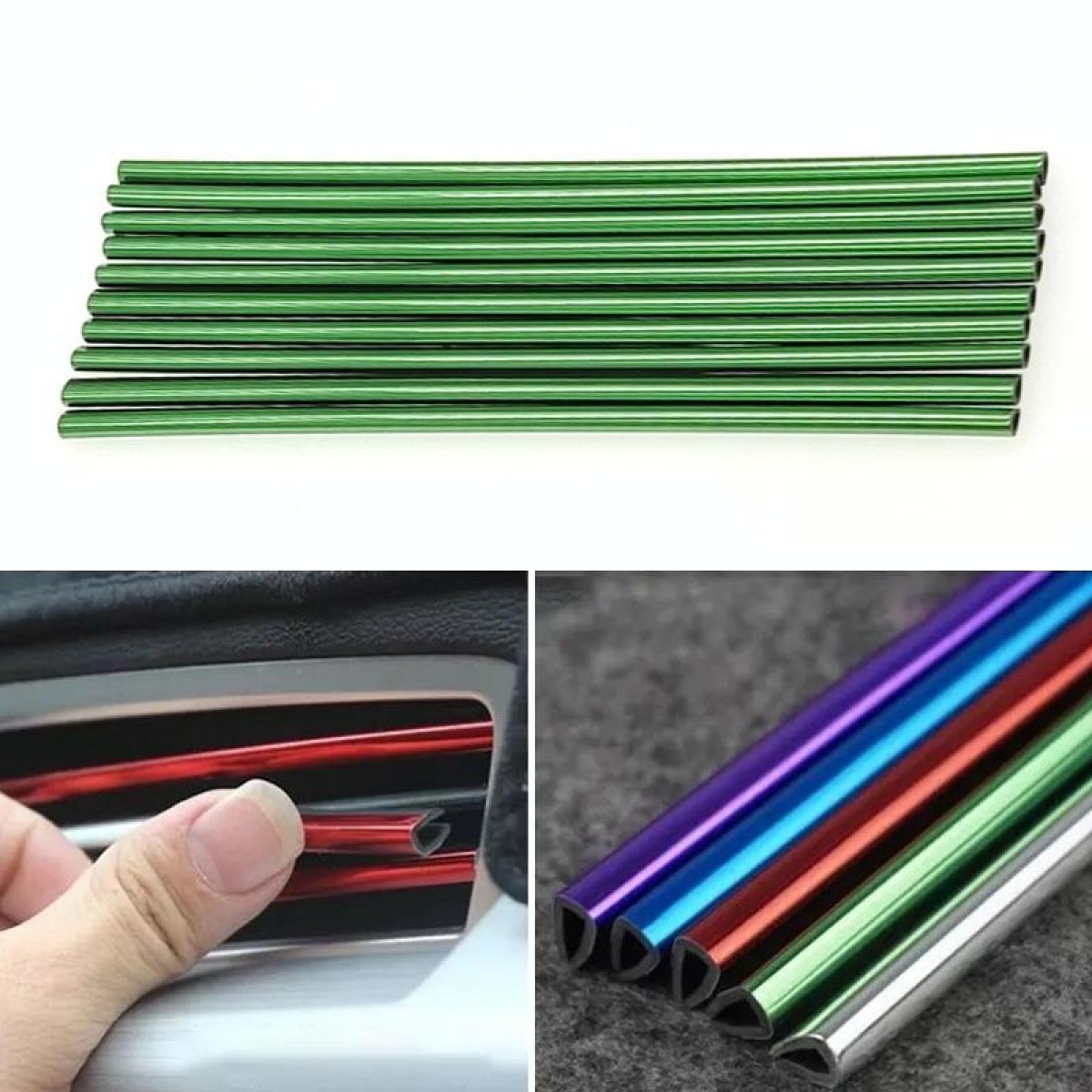 10pcs/pack Car Air Conditioner Vent U-Shaped Electroplating Decorative Strip(Plating Green)
