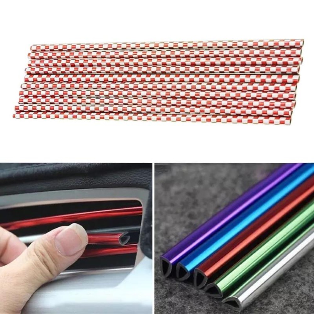 10pcs/pack Car Air Conditioner Vent U-Shaped Electroplating Decorative Strip(Red White Grid)