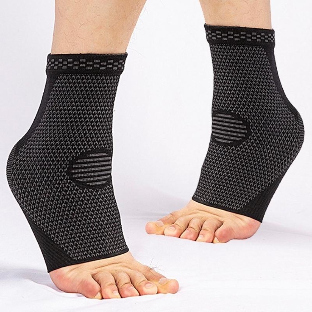 Nylon Knitted Ankle Pads Compression Support Anti-Sprain Cycling Protective Gear(Black M)