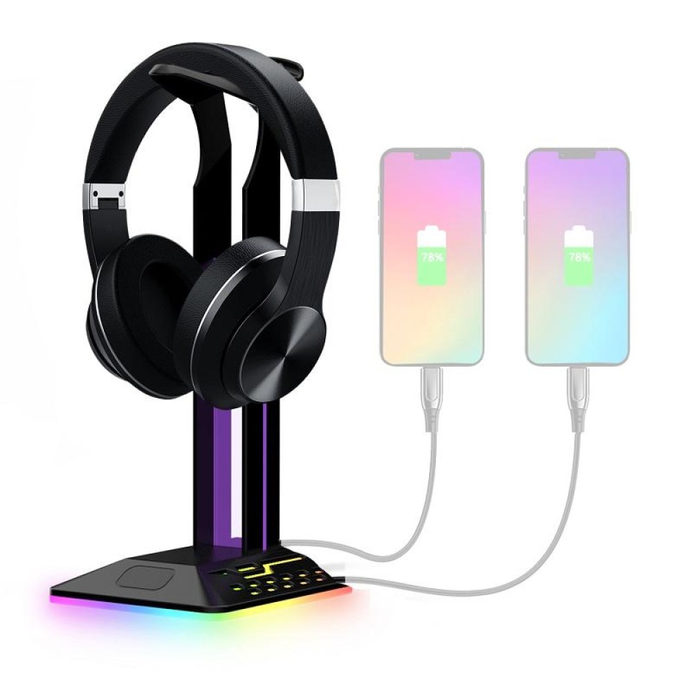 Dual USB RGB Color Changing Gaming Headset Stand(Black)