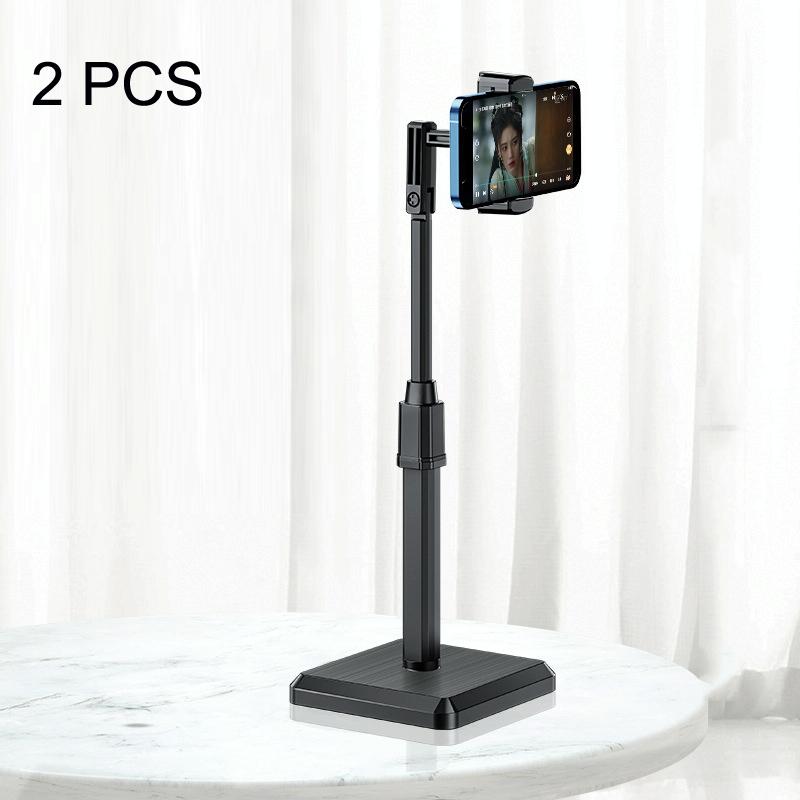 2 PCS Desktop Mobile Phone Live Broadcast Bracket Online Class Telescopic Floor Stand(Cool Black)