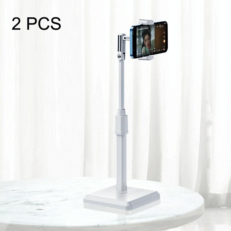 2 PCS Desktop Mobile Phone Live Broadcast Bracket Online Class Telescopic Floor Stand(Ivory White)