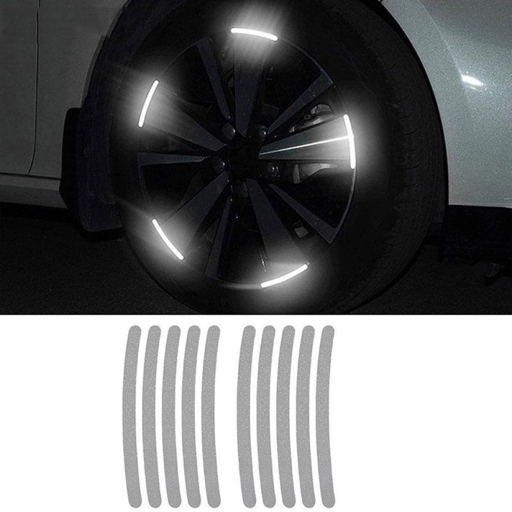 10pcs /Set Car Wheel Reflective Stickers 3D Personal Decoration Tire Warning Stickers(Silver White)