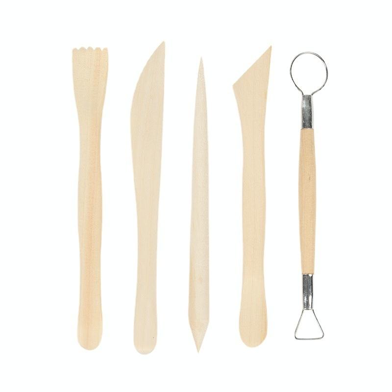 0035 5 in 1 Clay Sculpture Wooden Pottery Knife Set(Wood Color)