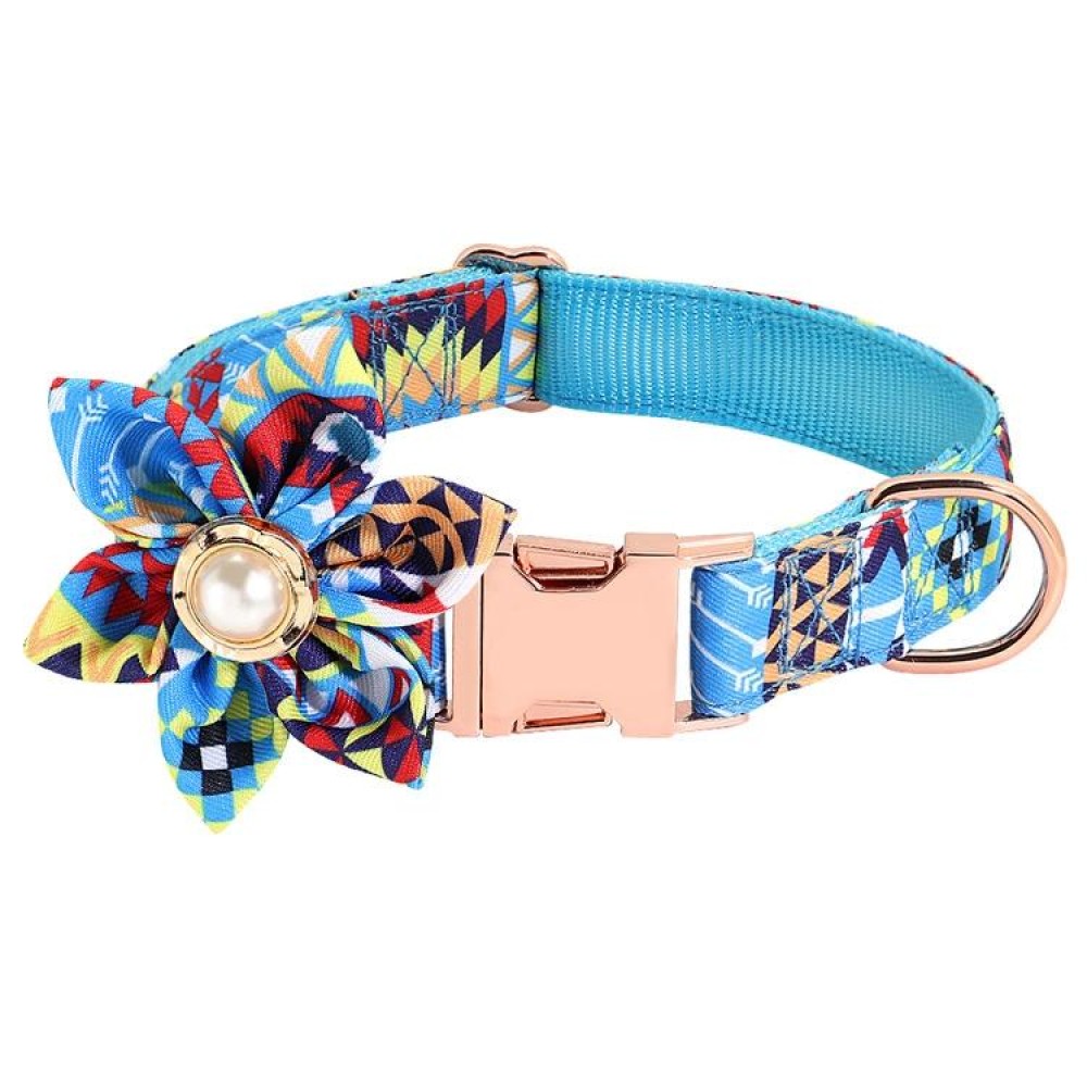 Pet Flower Adjustable Collar Metal Buckle Can be Engraved Dog Collar, Size: XS 1.5x30cm(Blue)