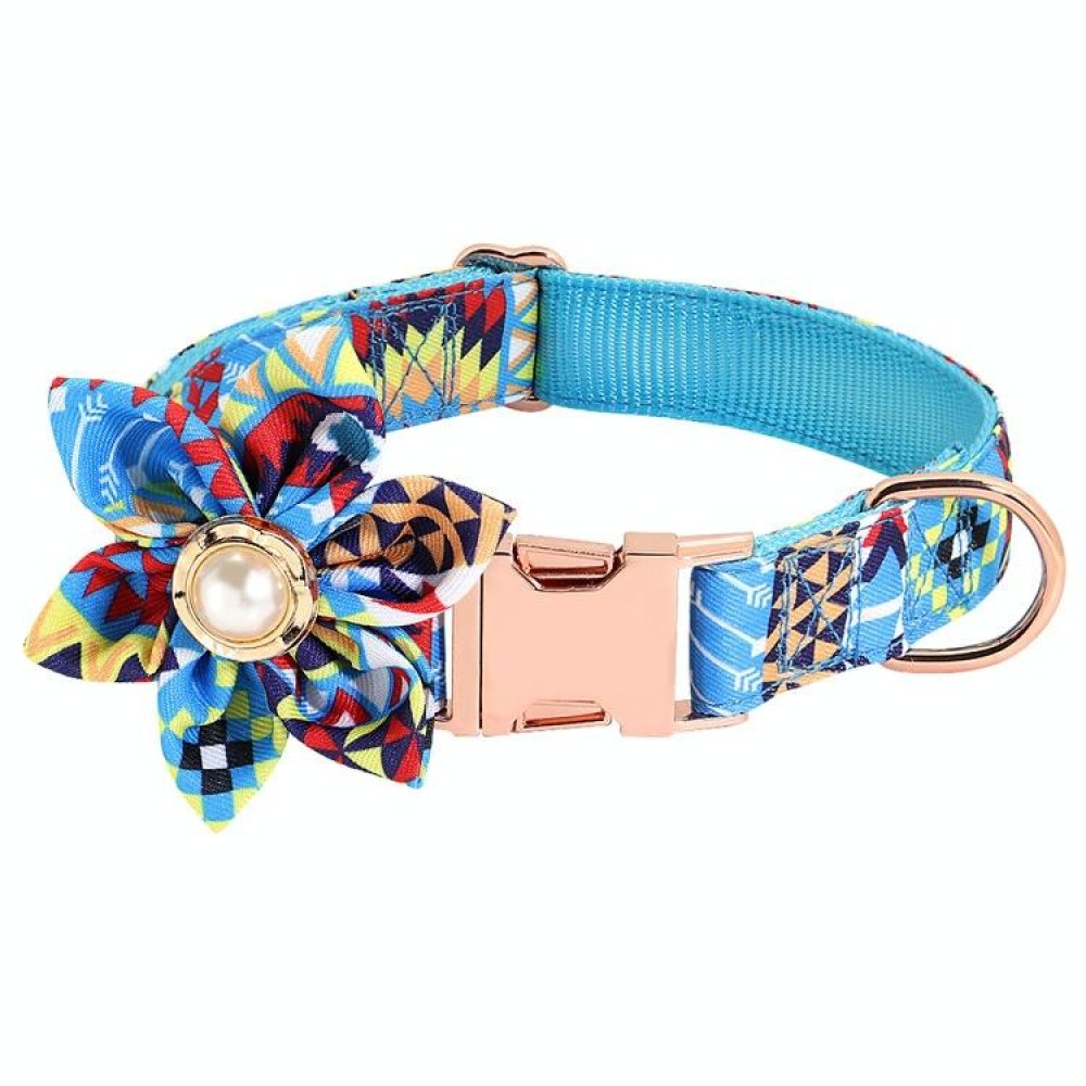 Pet Flower Adjustable Collar Metal Buckle Can be Engraved Dog Collar, Size: S 1.5x40cm(Blue)