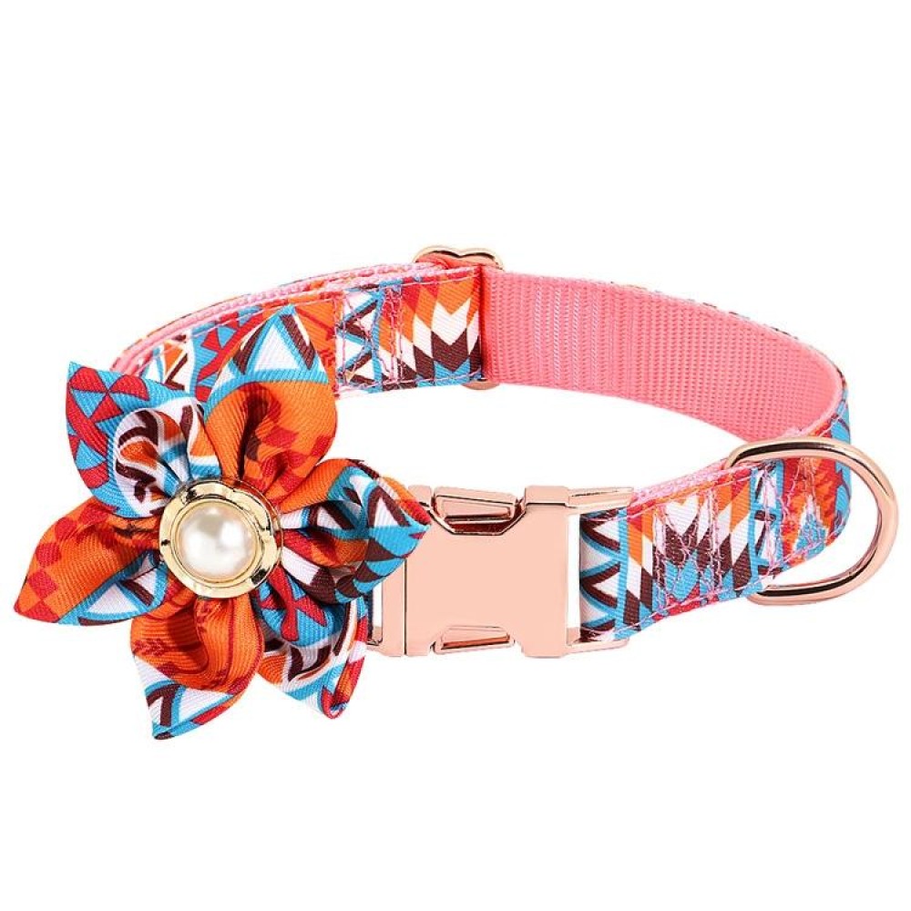 Pet Flower Adjustable Collar Metal Buckle Can be Engraved Dog Collar, Size: M 2.0x50cm(Orange)